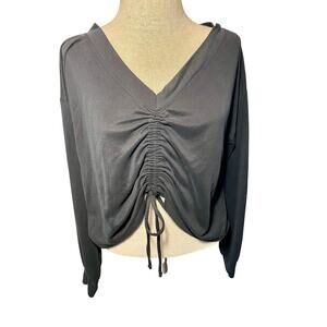 Elan Women's Size S Pull String V Neck Crop Black Top